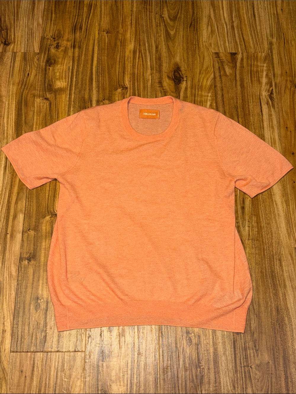 Zadig & Voltaire women large Short Sleeve Sweater top blouse peach cashmere